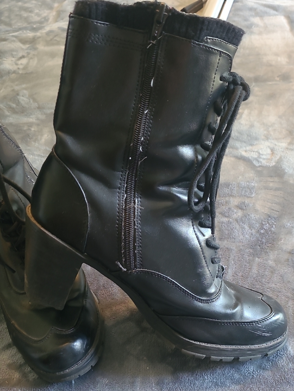 Route 66 Black Lace-Up Heeled Combat Boots